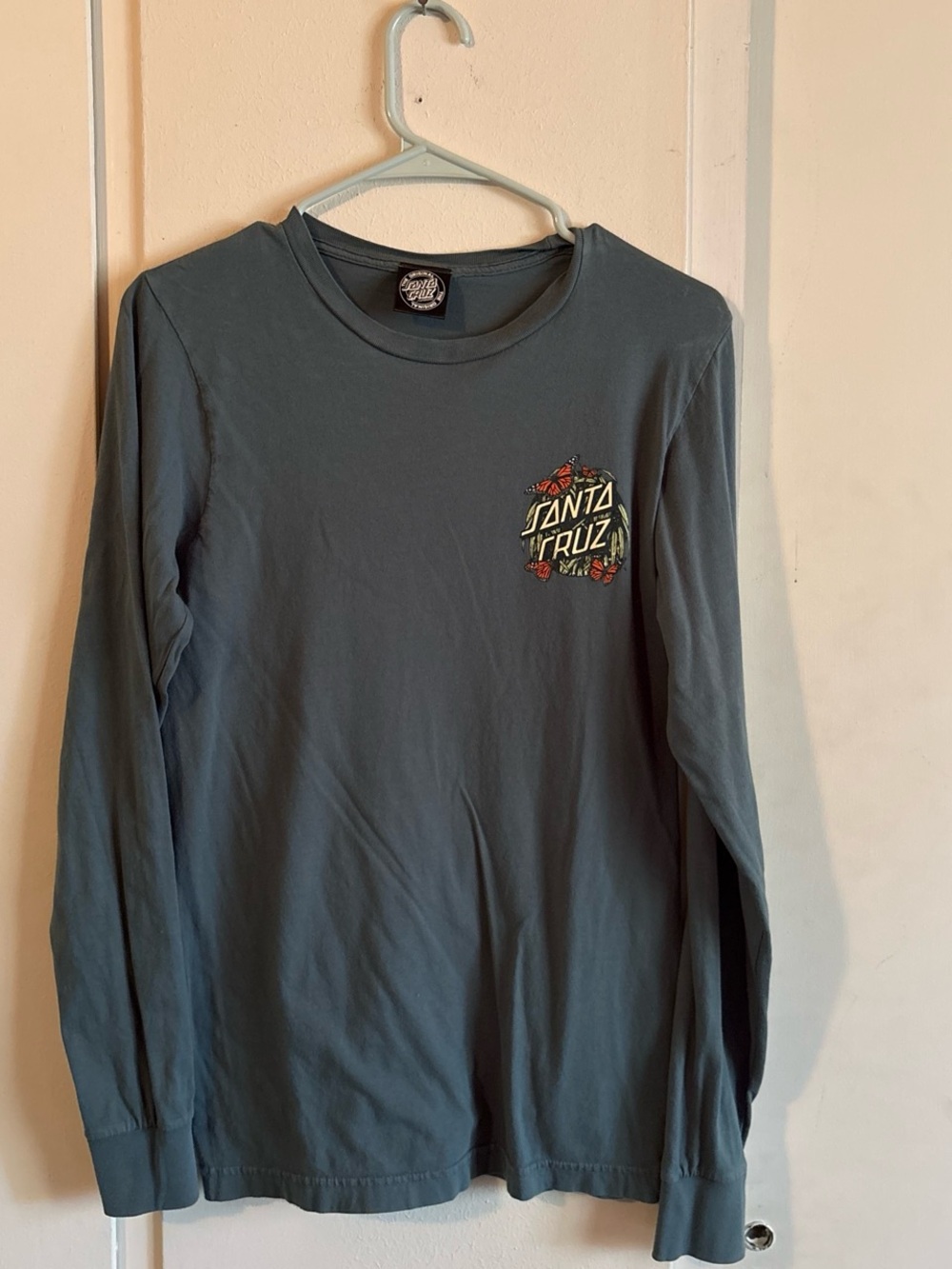 Santa Cruz Skateboards Charcoal Long Sleeve Tee with Small Floral Logo